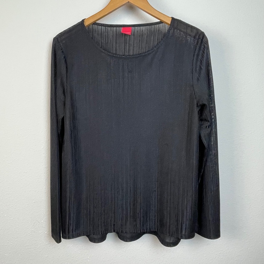 Whimsigoth Dark Fairy Grunge LIVRE Black Ribbed Sheer Mesh Long Sleeve‎ Top 42